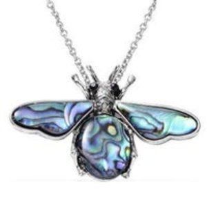Abalone Shell, Black Austrian Crystal Bee Pendant Necklace